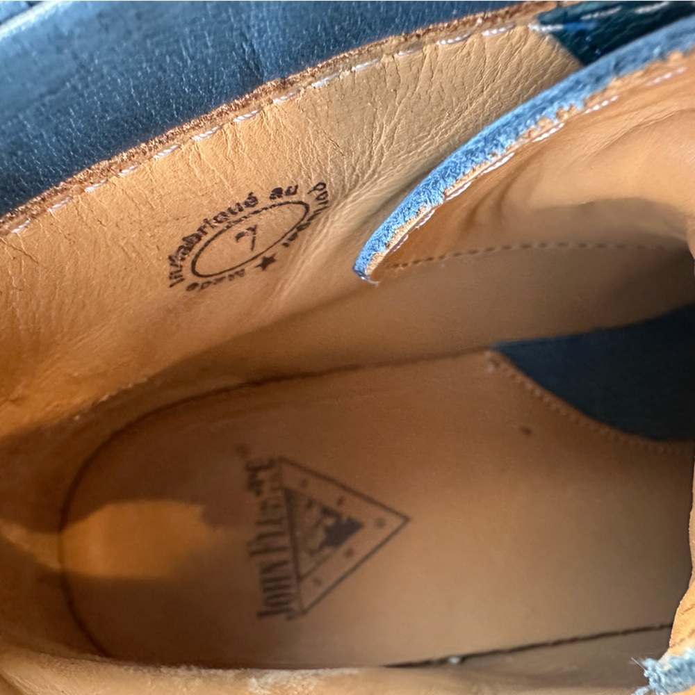 Fluevog EXCELLENT Power Up Endurance two blues leather padded ankle boot -6.5/7 - Picture 15 of 16